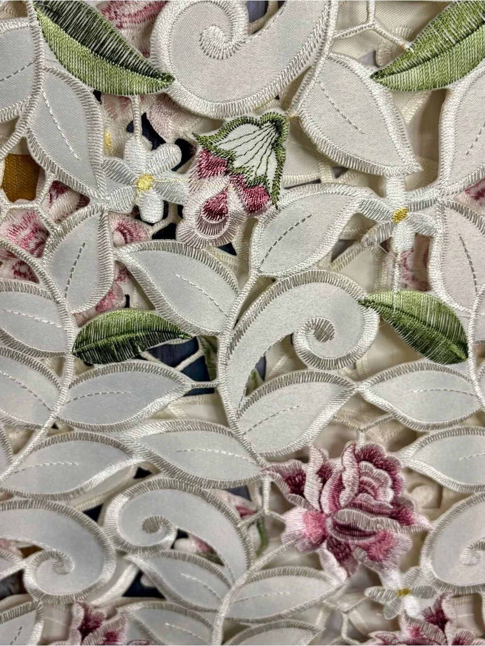 68” Embroidered Floral Cutwork  Table Runner Garden French Country Cottagecore